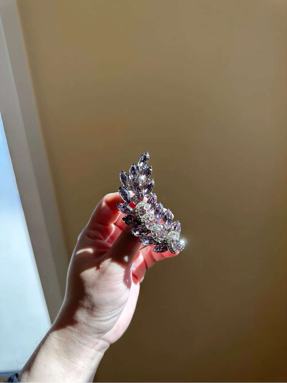 Vintage Weiss Lavender Crystal Leaf Brooch and Earring Set - Women Jewelry